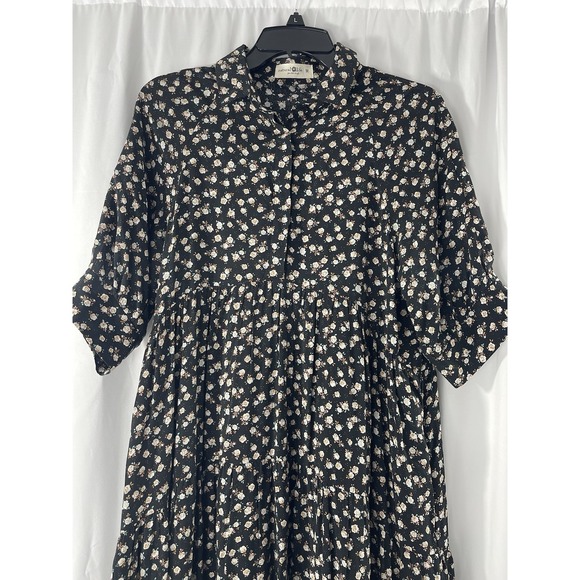 Natural Life Rebecca Black Floral Rayon Cottagecore Praire Midi Dress Medium - Picture 3 of 13